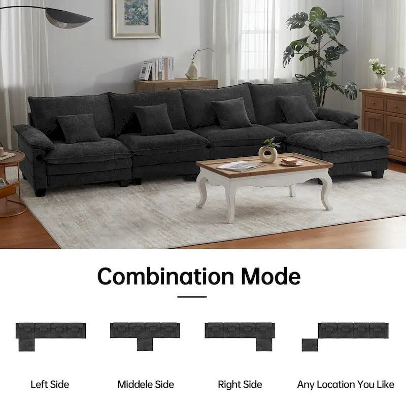 5-Sitzer Modulares Schlafsofa-Set, Wandelbares L-förmiges Sofa für das Wohnzimmer