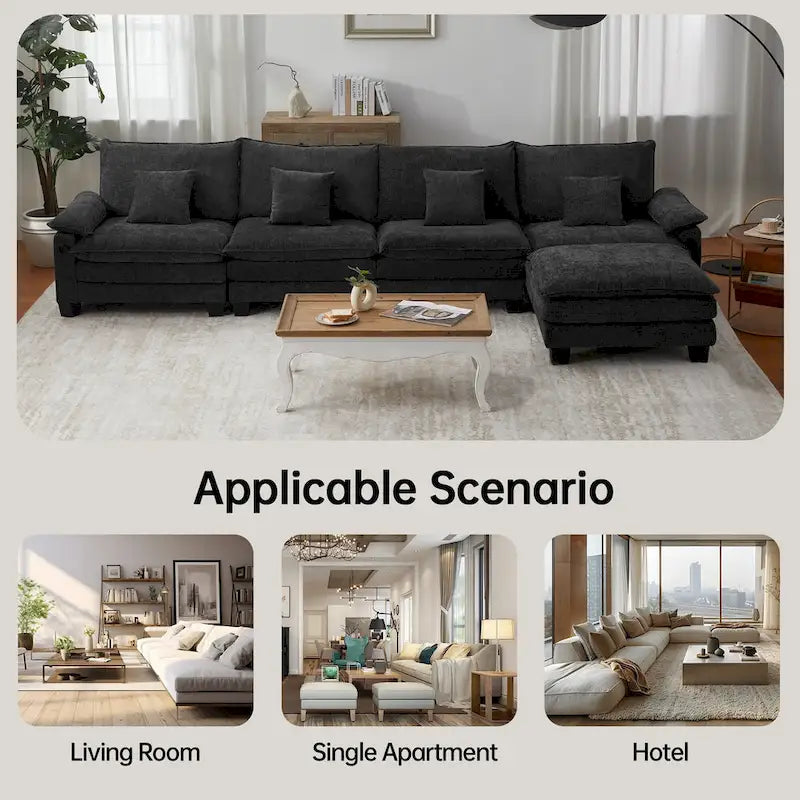 5-Sitzer Modulares Schlafsofa-Set, Wandelbares L-förmiges Sofa für das Wohnzimmer