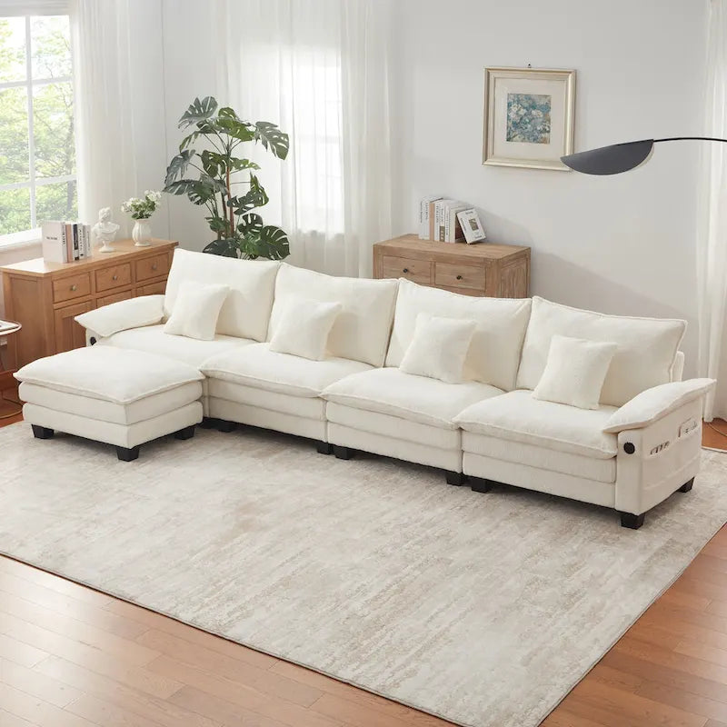 5-Sitzer Modulares Schlafsofa-Set, Wandelbares L-förmiges Sofa für das Wohnzimmer