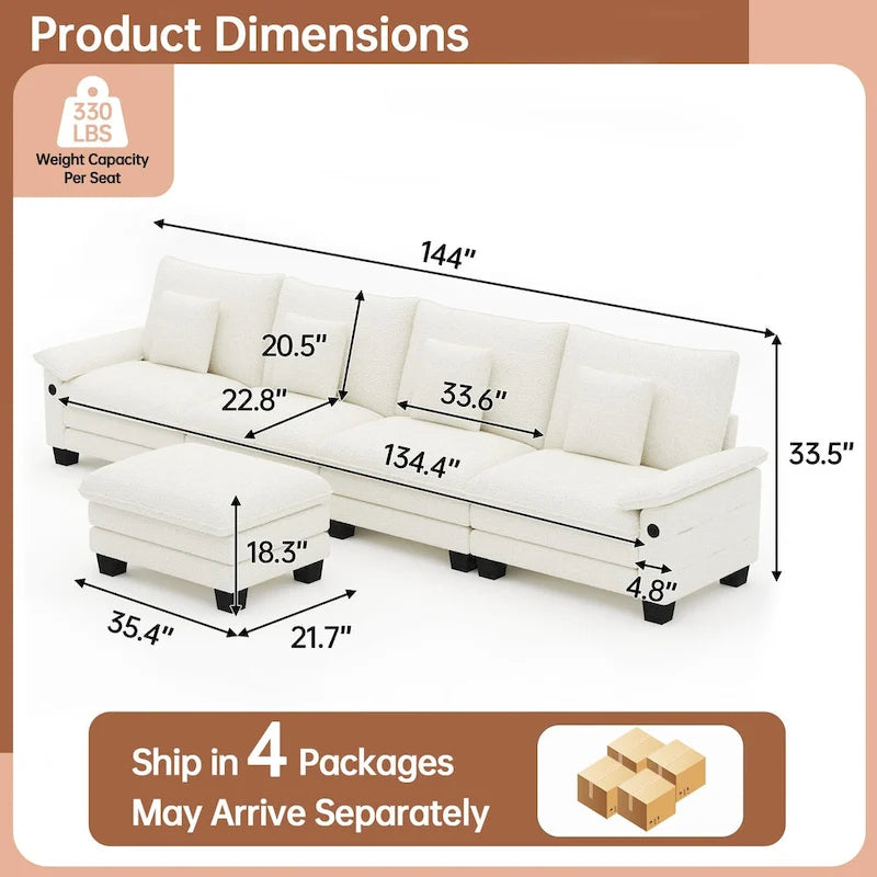 5-Sitzer Modulares Schlafsofa-Set, Wandelbares L-förmiges Sofa für das Wohnzimmer
