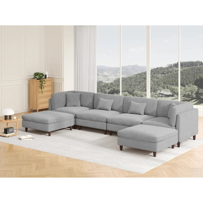 Modulares Cord-Sofa-Set mit Ottoman