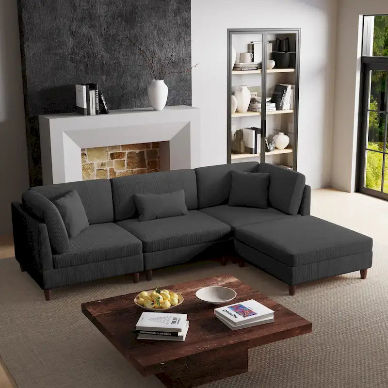 Modulares Cord-Sofa-Set mit Ottoman