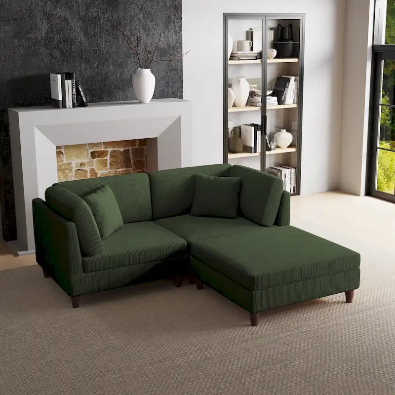Modulares Cord-Sofa-Set mit Ottoman