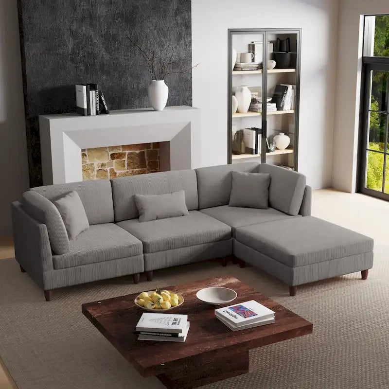 Modulares Cord-Sofa-Set mit Ottoman