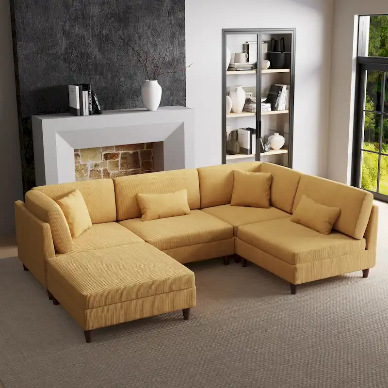 Modulares Cord-Sofa-Set mit Ottoman
