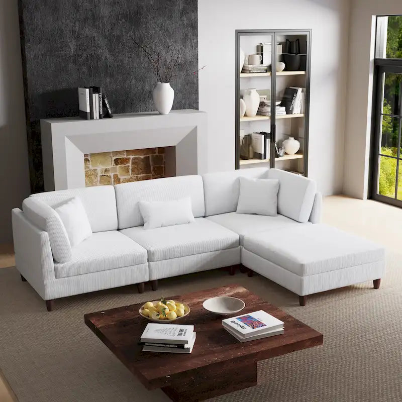 Modulares Cord-Sofa-Set mit Ottoman