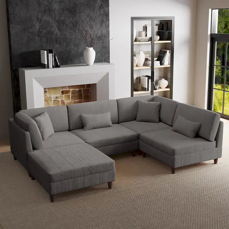 Modulares Cord-Sofa-Set mit Ottoman
