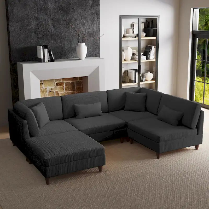 Modulares Cord-Sofa-Set mit Ottoman