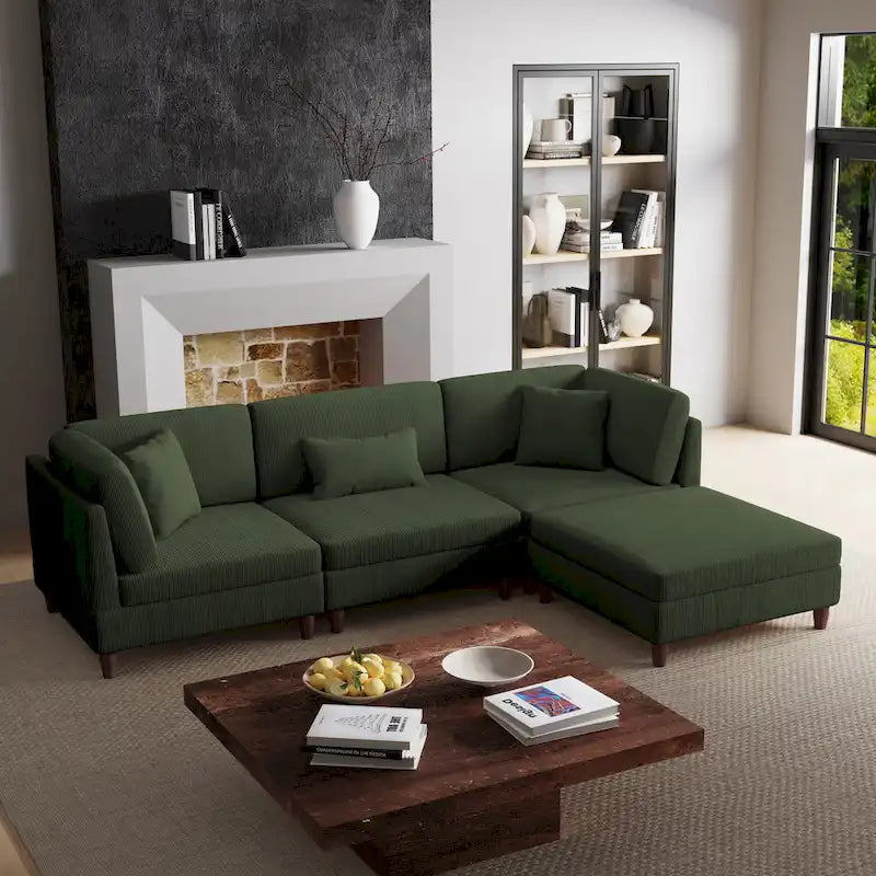Modulares Cord-Sofa-Set mit Ottoman