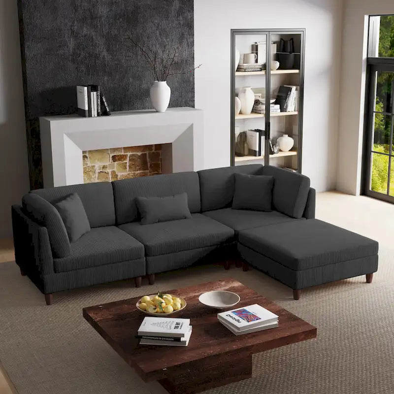 Modulares Cord-Sofa-Set mit Ottoman