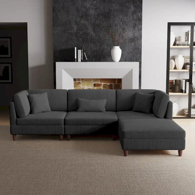 Modulares Cord-Sofa-Set mit Ottoman