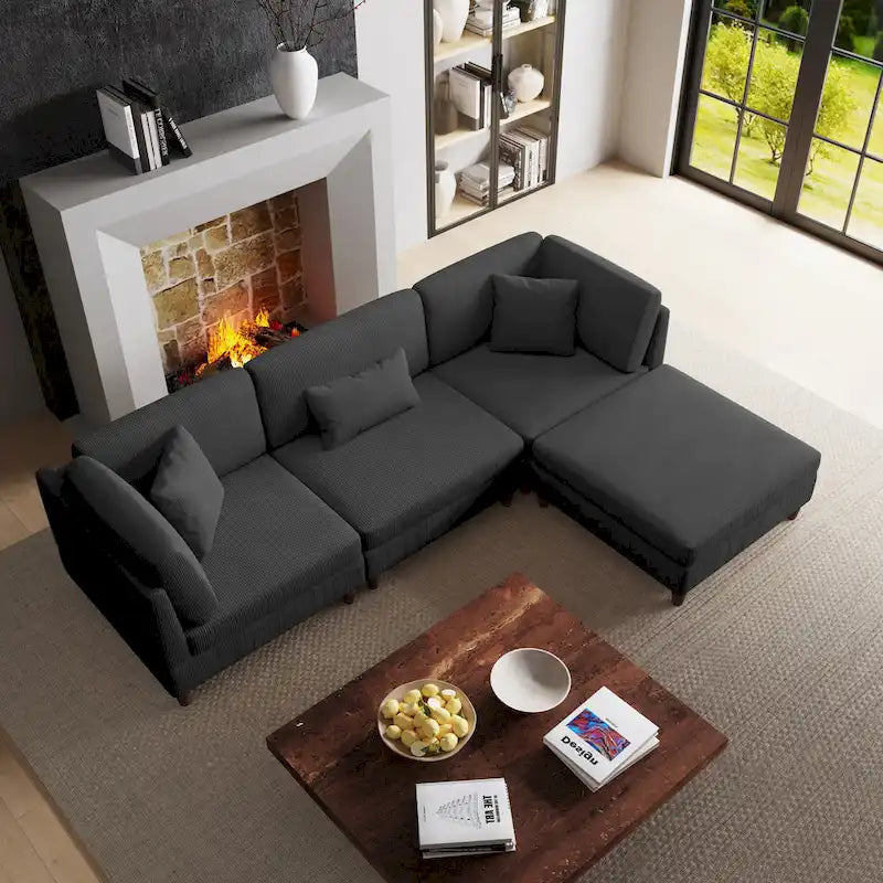 Modulares Cord-Sofa-Set mit Ottoman