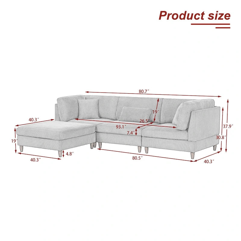 Modulares Cord-Sofa-Set mit Ottoman