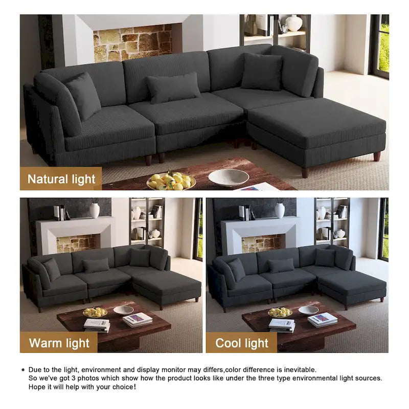 Modulares Cord-Sofa-Set mit Ottoman