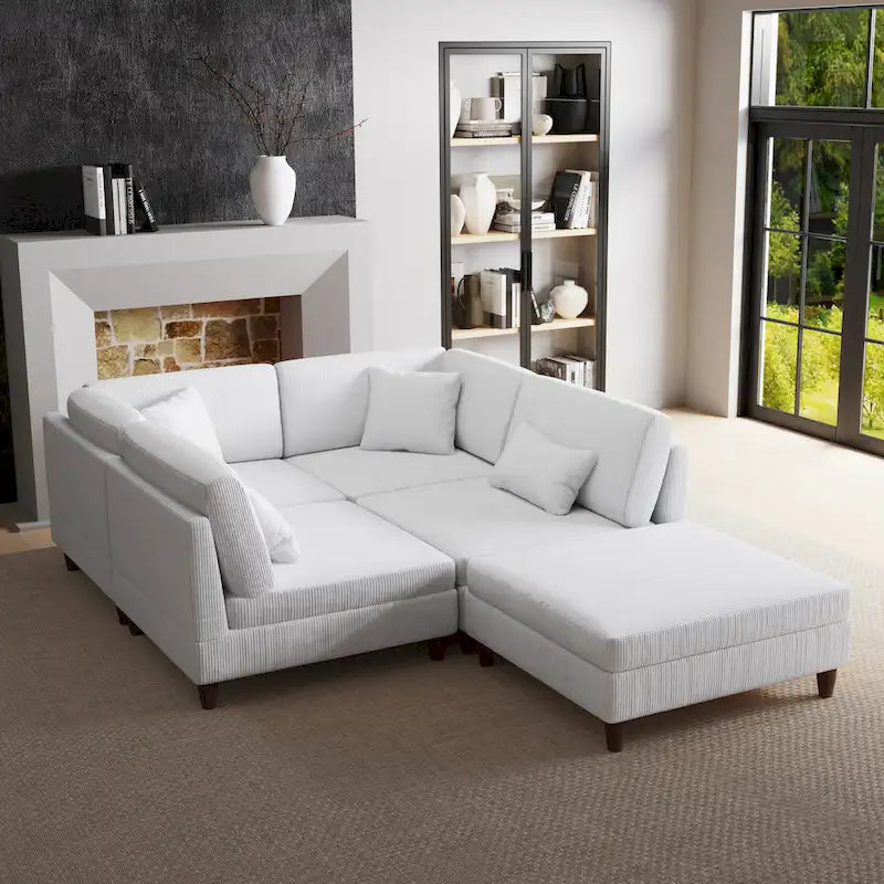 Modulares Cord-Sofa-Set mit Ottoman