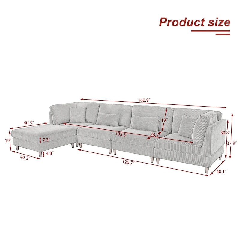Modulares Cord-Sofa-Set mit Ottoman