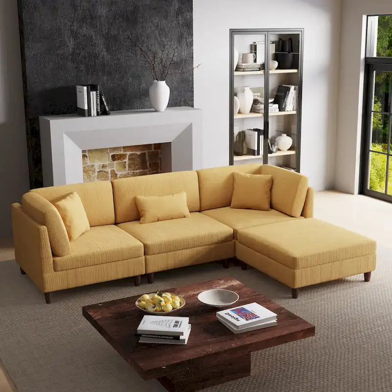 Modulares Cord-Sofa-Set mit Ottoman