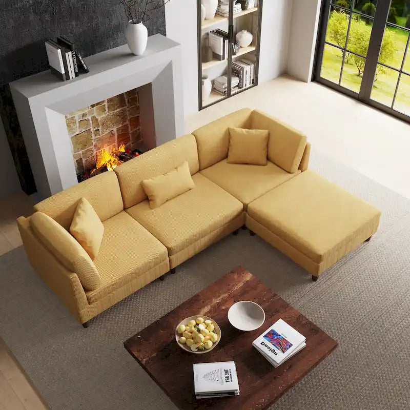 Modulares Cord-Sofa-Set mit Ottoman
