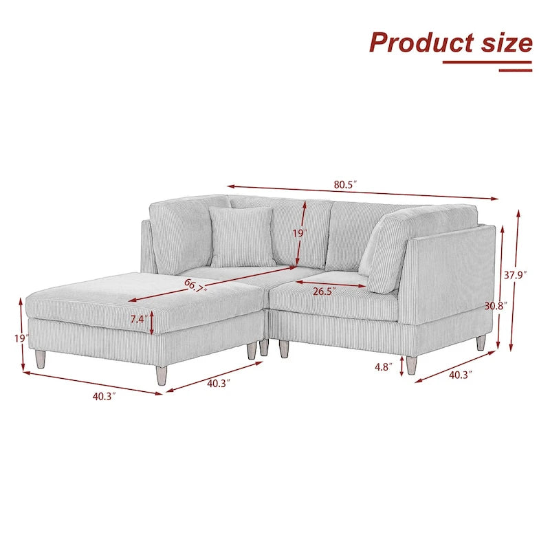Modulares Cord-Sofa-Set mit Ottoman