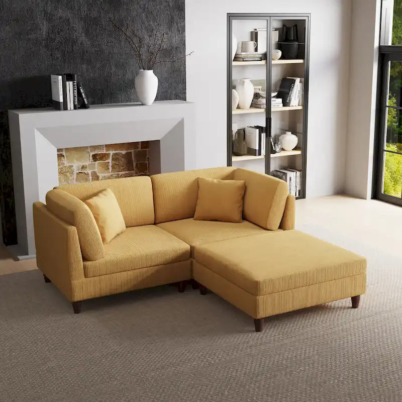 Modulares Cord-Sofa-Set mit Ottoman