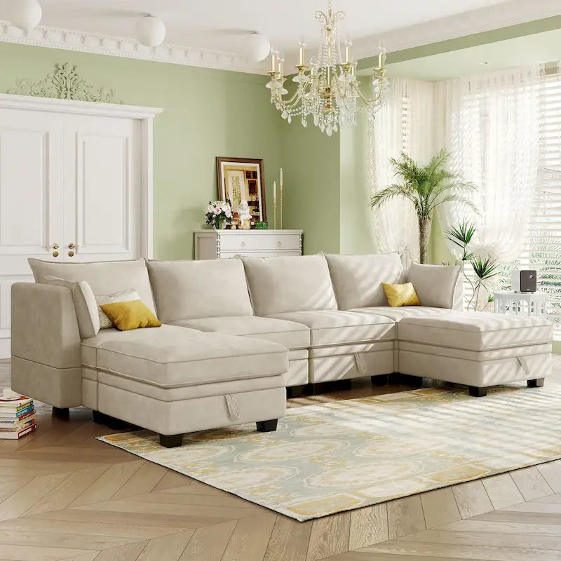 Modernes modulares U-förmiges Ecksofa, umwandelbares Schlafsofa mit beidseitig montierbarer Récamiere