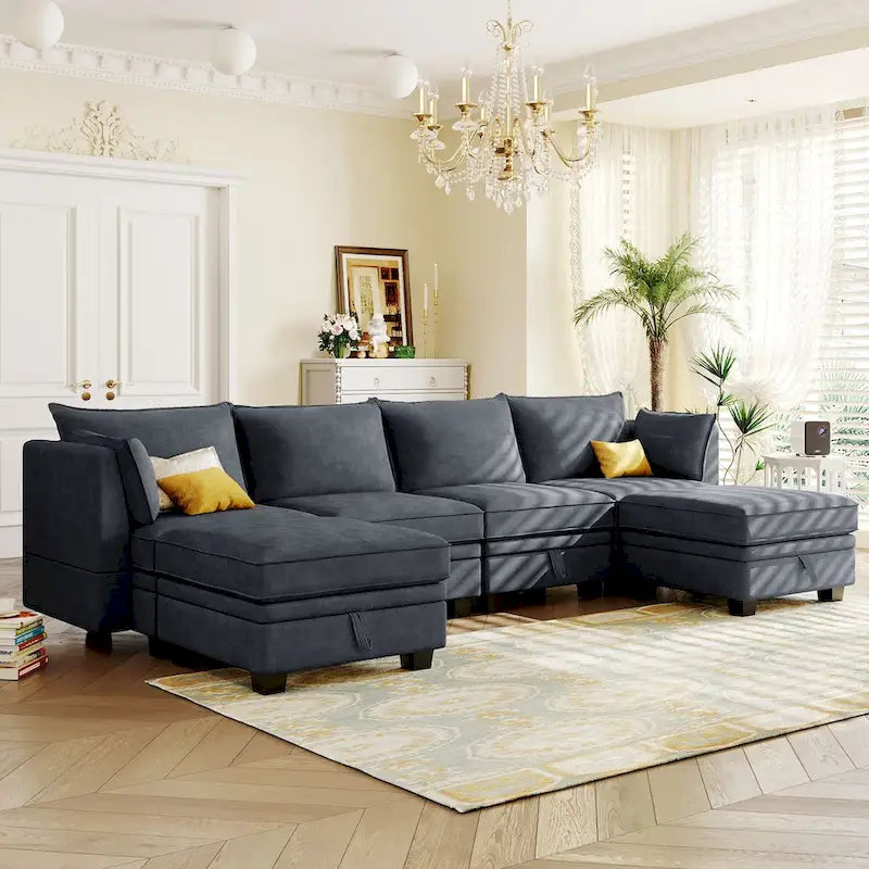 Modernes modulares U-förmiges Ecksofa, umwandelbares Schlafsofa mit beidseitig montierbarer Récamiere
