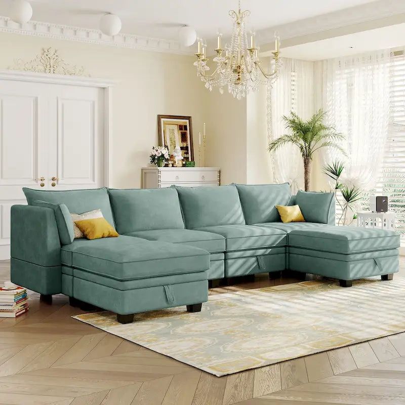 Modernes modulares U-förmiges Ecksofa, umwandelbares Schlafsofa mit beidseitig montierbarer Récamiere