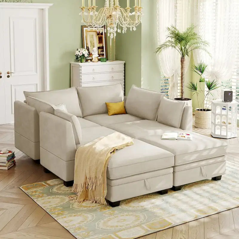 Modernes modulares U-förmiges Ecksofa, umwandelbares Schlafsofa mit beidseitig montierbarer Récamiere