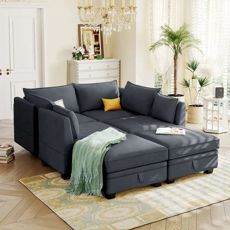 Modernes modulares U-förmiges Ecksofa, umwandelbares Schlafsofa mit beidseitig montierbarer Récamiere