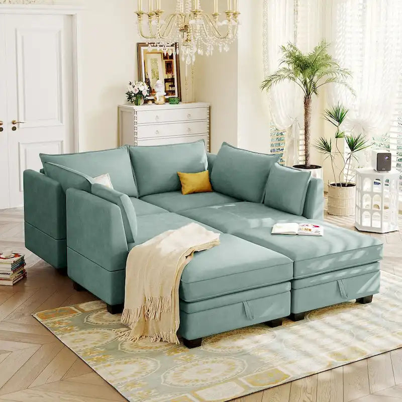 Modernes modulares U-förmiges Ecksofa, umwandelbares Schlafsofa mit beidseitig montierbarer Récamiere