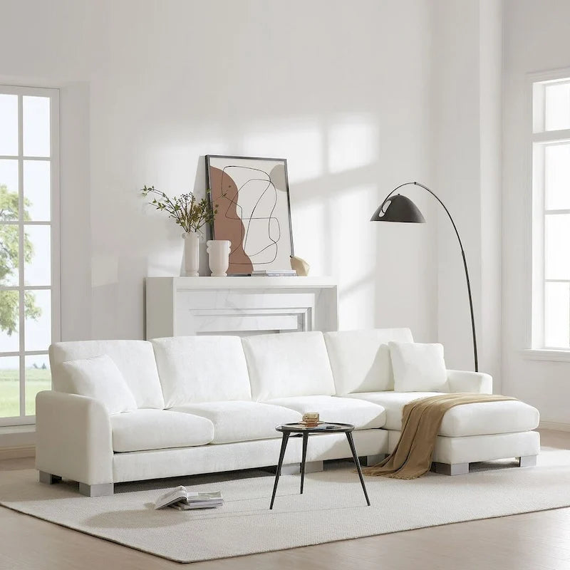 Übergroßes Ecksofa mit Récamiere, L-förmiges Chenille-Sofa für Wohnzimmer, Wohnung, Büro