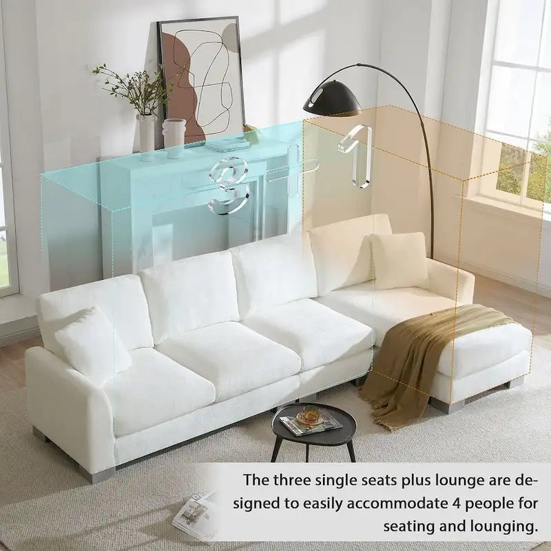 Übergroßes Ecksofa mit Récamiere, L-förmiges Chenille-Sofa für Wohnzimmer, Wohnung, Büro