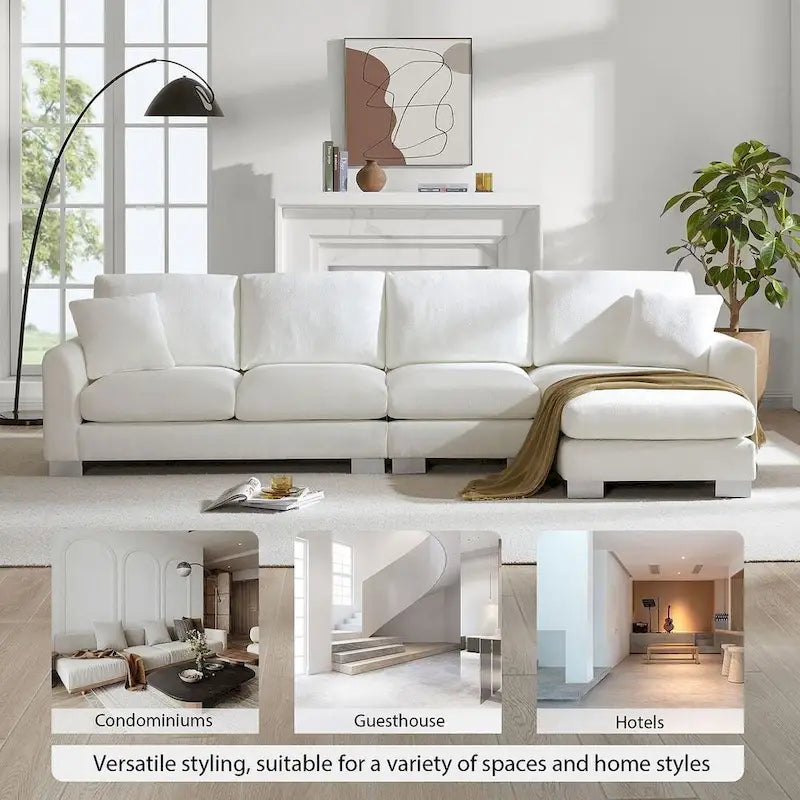Übergroßes Ecksofa mit Récamiere, L-förmiges Chenille-Sofa für Wohnzimmer, Wohnung, Büro