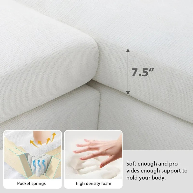 Übergroßes Ecksofa mit Récamiere, L-förmiges Chenille-Sofa für Wohnzimmer, Wohnung, Büro