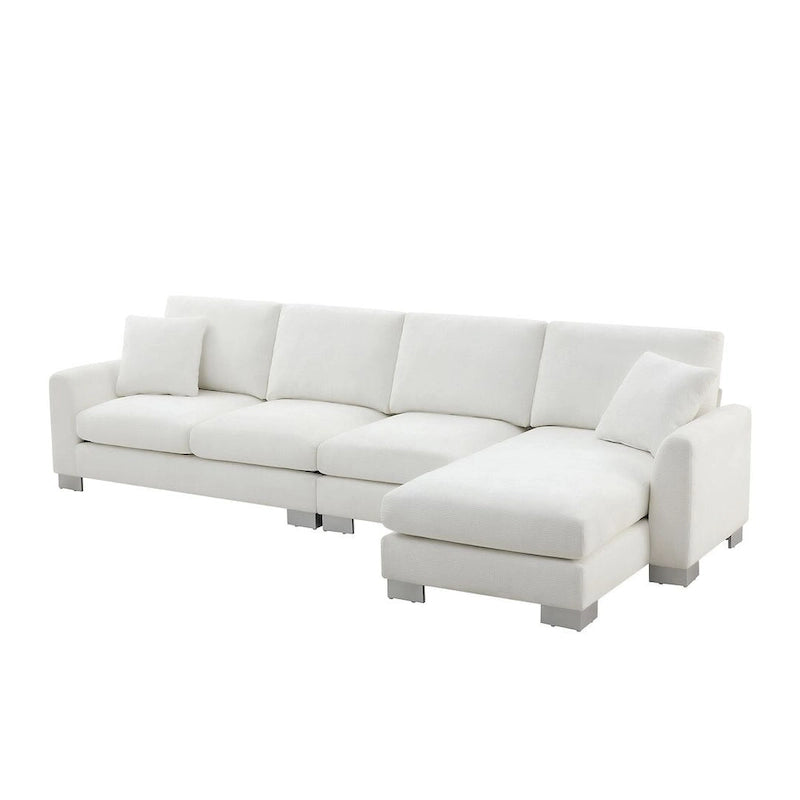Übergroßes Ecksofa mit Récamiere, L-förmiges Chenille-Sofa für Wohnzimmer, Wohnung, Büro