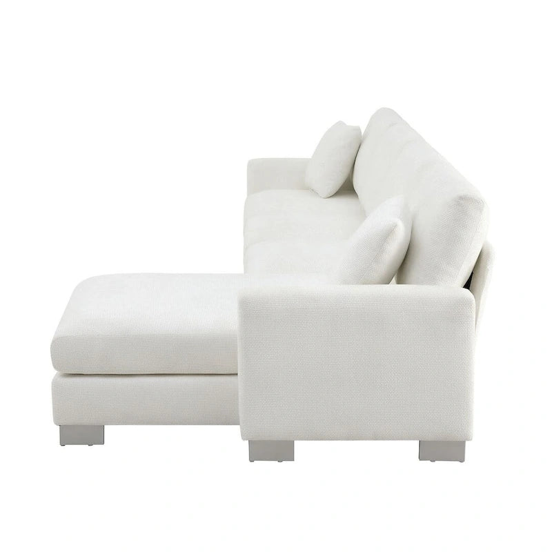 Übergroßes Ecksofa mit Récamiere, L-förmiges Chenille-Sofa für Wohnzimmer, Wohnung, Büro