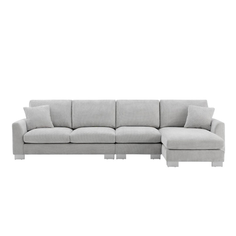 Übergroßes Ecksofa mit Récamiere, L-förmiges Chenille-Sofa für Wohnzimmer, Wohnung, Büro