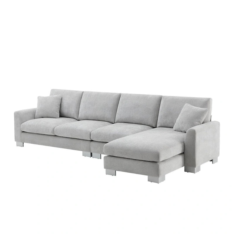 Übergroßes Ecksofa mit Récamiere, L-förmiges Chenille-Sofa für Wohnzimmer, Wohnung, Büro
