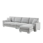 Übergroßes Ecksofa mit Récamiere, L-förmiges Chenille-Sofa für Wohnzimmer, Wohnung, Büro