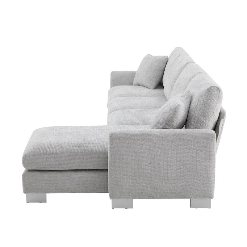 Übergroßes Ecksofa mit Récamiere, L-förmiges Chenille-Sofa für Wohnzimmer, Wohnung, Büro
