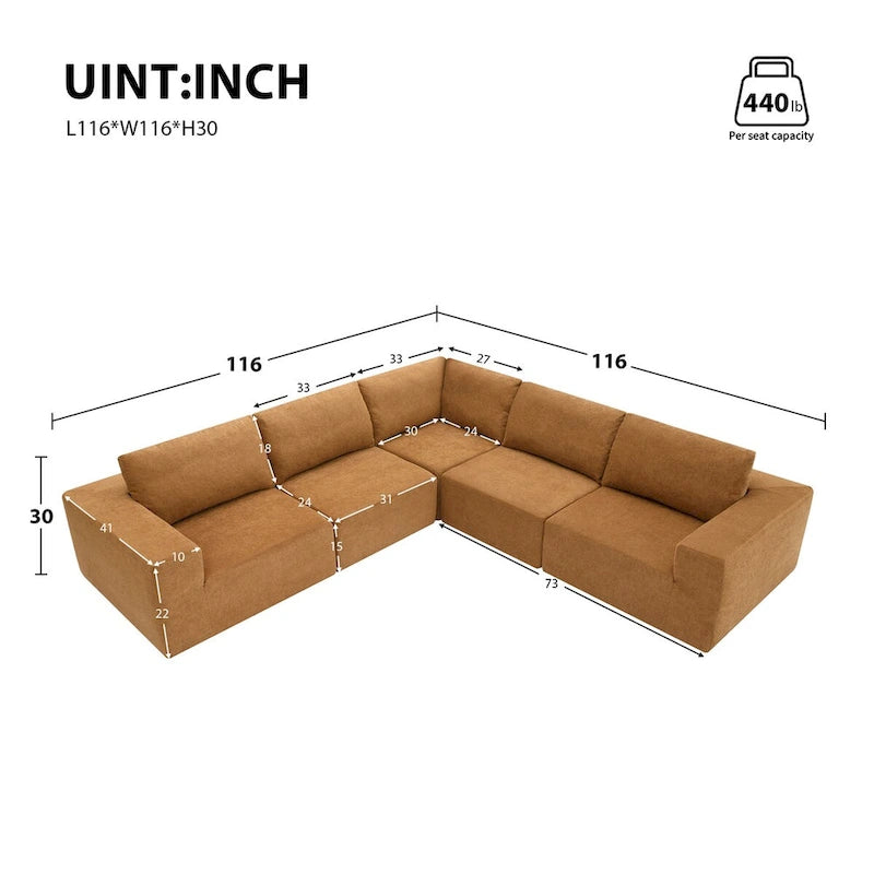 Modulares L-förmiges Ecksofa, Luxuriöses Boden-Couch-Set, Polstermöbel für den Innenbereich, Schaumstoffgefülltes Schlafsofa