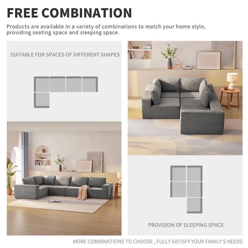 Modulares L-förmiges Ecksofa, Luxuriöses Boden-Couch-Set, Polstermöbel für den Innenbereich, Schaumstoffgefülltes Schlafsofa