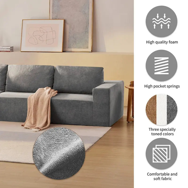 Modulares L-förmiges Ecksofa, Luxuriöses Boden-Couch-Set, Polstermöbel für den Innenbereich, Schaumstoffgefülltes Schlafsofa