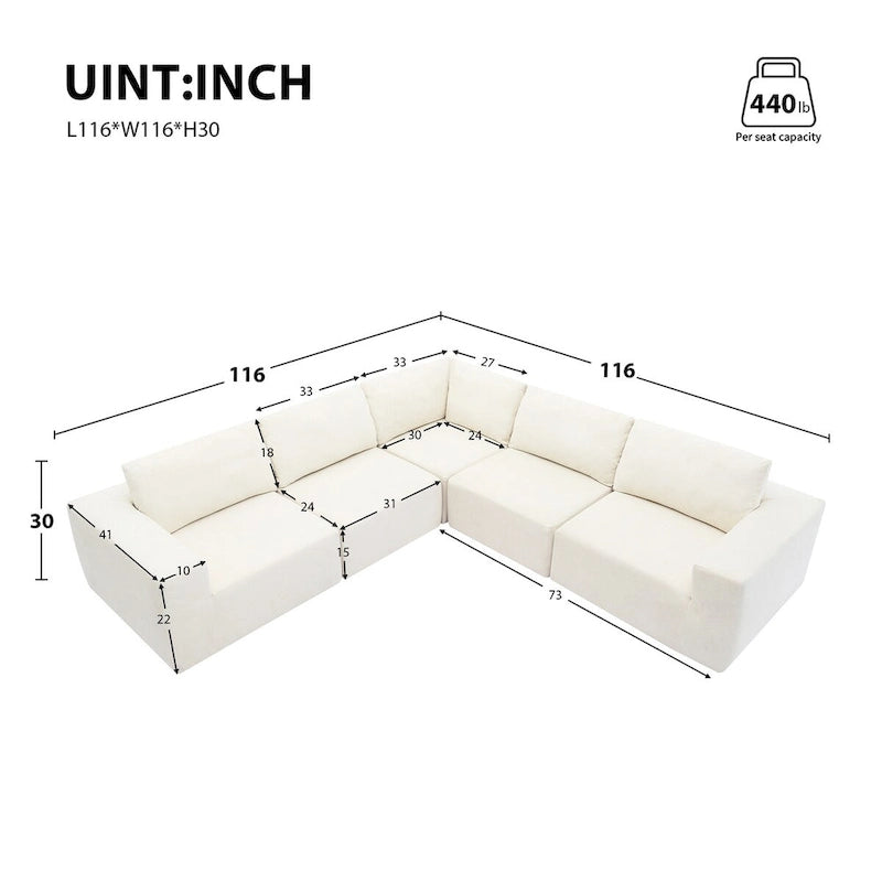 Modulares L-förmiges Ecksofa, Luxuriöses Boden-Couch-Set, Polstermöbel für den Innenbereich, Schaumstoffgefülltes Schlafsofa