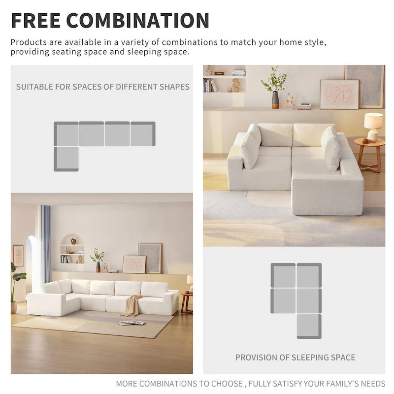 Modulares L-förmiges Ecksofa, Luxuriöses Boden-Couch-Set, Polstermöbel für den Innenbereich, Schaumstoffgefülltes Schlafsofa