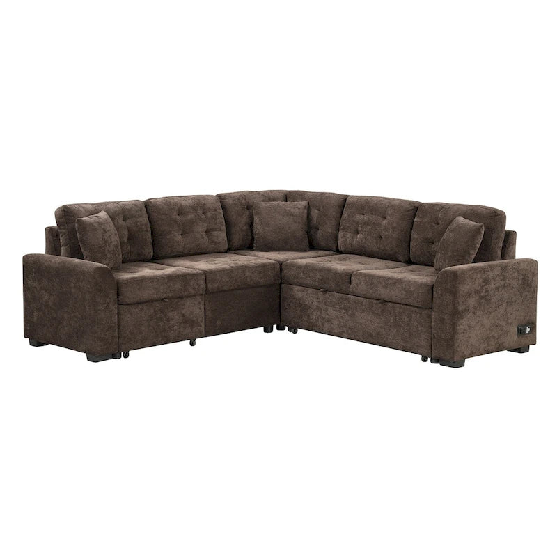 82,6 Zoll L-förmiges Auszieh-Schlafsofa mit Rollen, USB-Anschlüssen, Steckdosen - 82,6B x 82,6T x 33H
