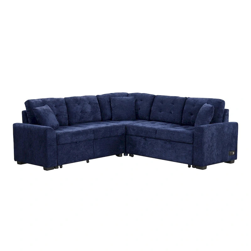 82,6 Zoll L-förmiges Auszieh-Schlafsofa mit Rollen, USB-Anschlüssen, Steckdosen - 82,6B x 82,6T x 33H