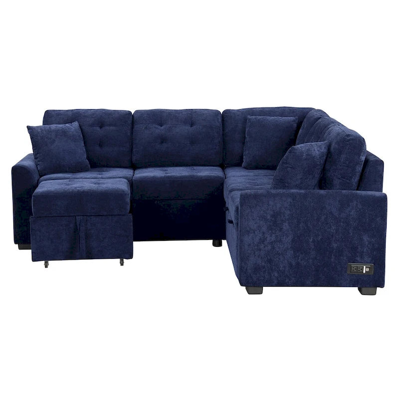 82,6 Zoll L-förmiges Auszieh-Schlafsofa mit Rollen, USB-Anschlüssen, Steckdosen - 82,6B x 82,6T x 33H