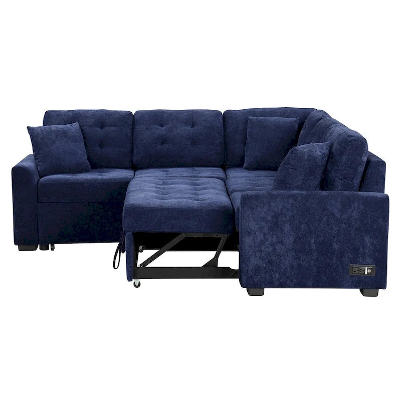 82,6 Zoll L-förmiges Auszieh-Schlafsofa mit Rollen, USB-Anschlüssen, Steckdosen - 82,6B x 82,6T x 33H