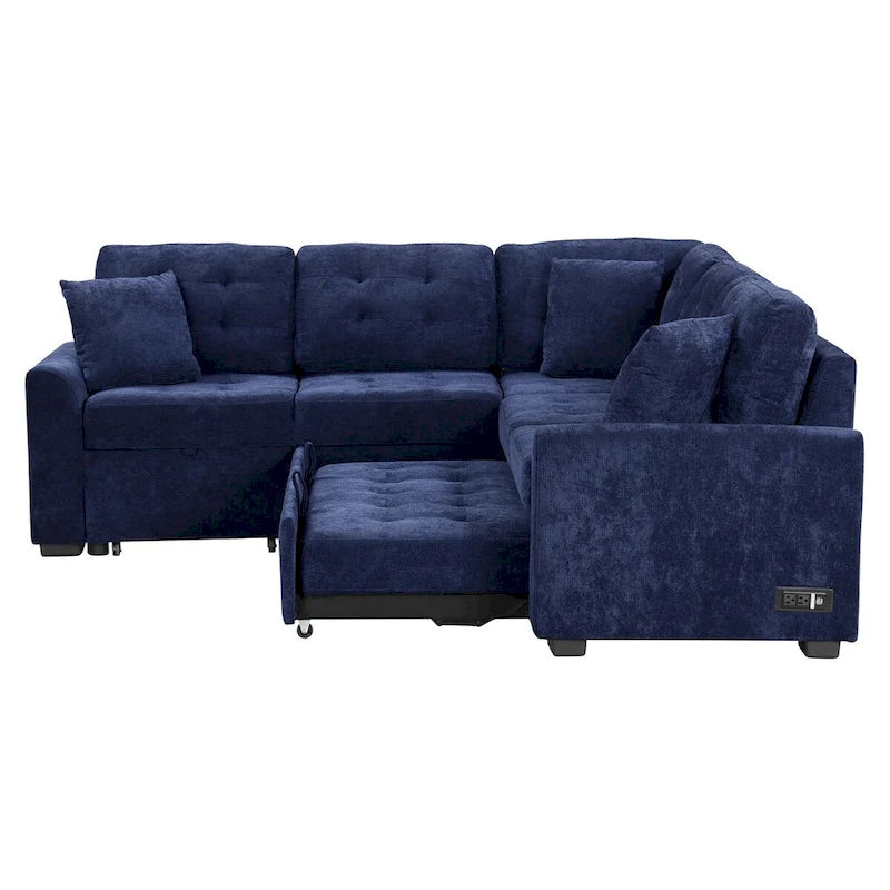 82,6 Zoll L-förmiges Auszieh-Schlafsofa mit Rollen, USB-Anschlüssen, Steckdosen - 82,6B x 82,6T x 33H